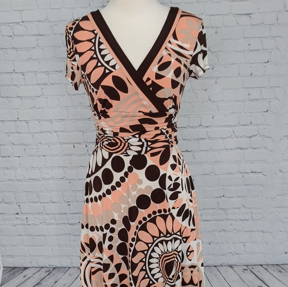 Sandra Darren Peach and Brown Knit Dress